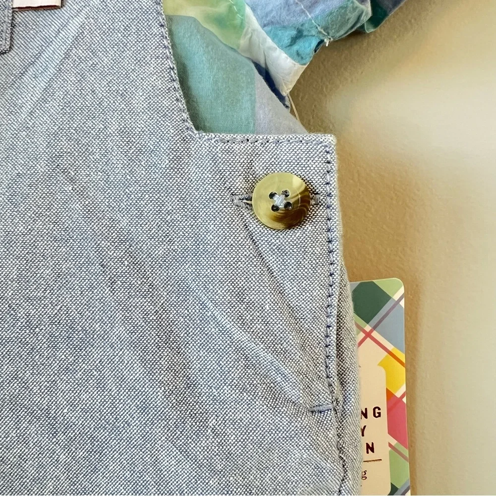 Tommy Bahama Kids 3 Piece Set Size 3-6M Plaid Shirt Romper Chambray Overalls Hat